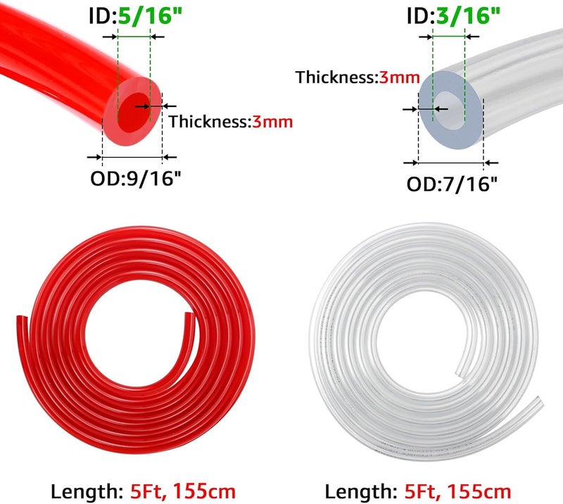 WELLBOM 10FT Kegerator Beer Co2 Gas Dual Lines Kit, ID 3/16" Keg Beer Lines Tubing & ID 5/16'' Co2 Gas Hose Food-Grade PVC Tubing Keg Faucet Tube with 6Pcs Hose Clamps for Homebrew - Image 2